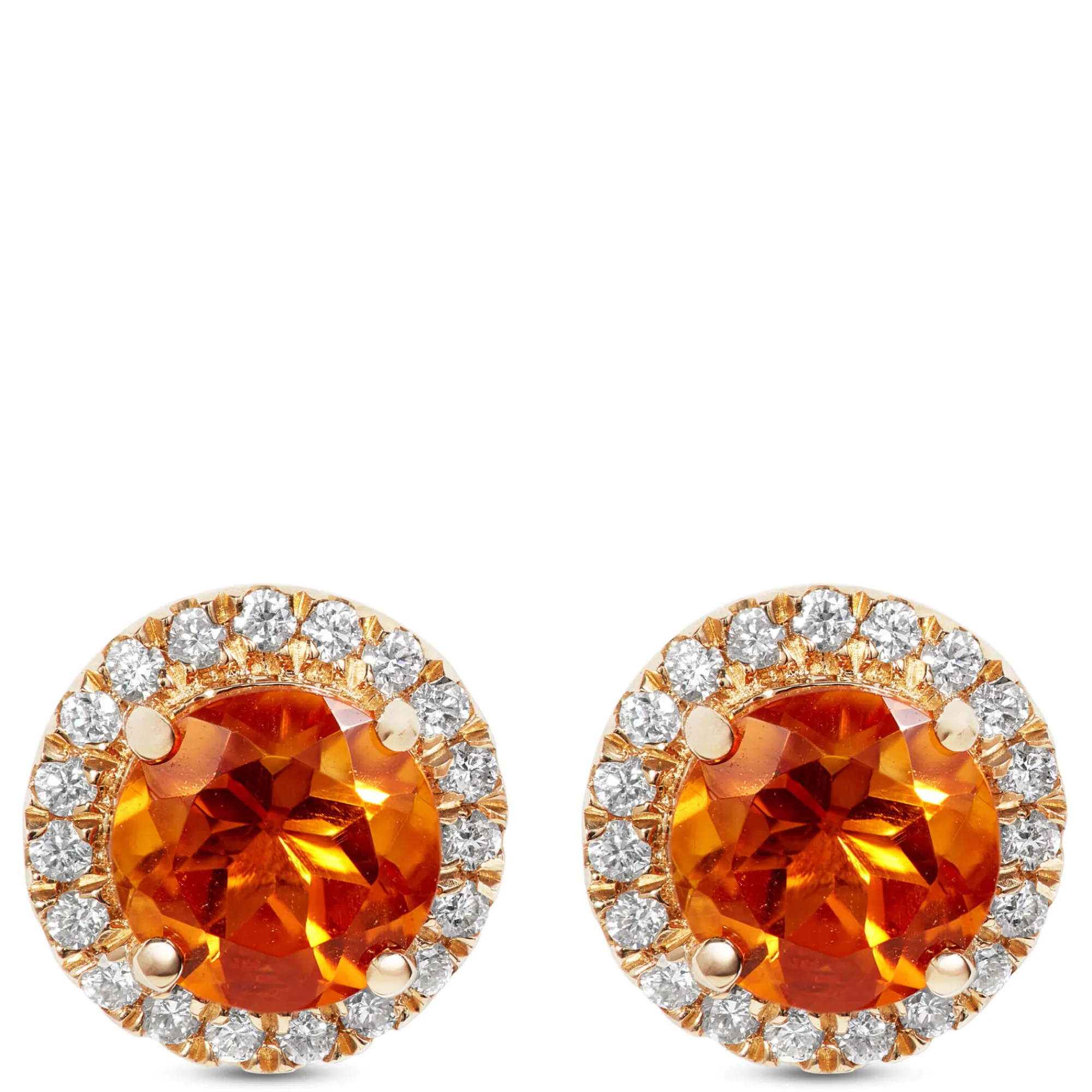 Round Cut Citrine and Diamond Halo Earrings, 14K Yellow Gold Online