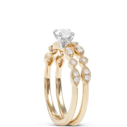 Round Cut Diamond Bridal Set, 14K Yellow Gold