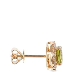 Round Cut Peridot and Diamond Halo Earrings, 14K Yellow Gold Sale
