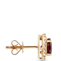 Round Cut Rhodolite and Diamond Halo Earrings, 14K Yellow Gold Best