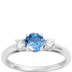 Round Cut Sapphire and Diamond Ring, 14K White Gold New
