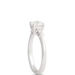 Round Diamond and Baguette Engagement Ring, 14K White Gold Hot
