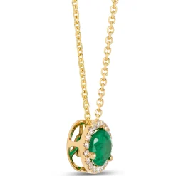 Round Emerald Pendant with Diamond Halo, 14K Yellow Gold Sale