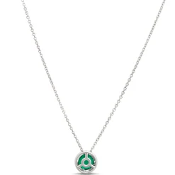Round Emerald Pendant with Diamond Halo, 14K White Gold Best