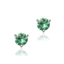 Round Emerald Studs, 14K White Gold Discount