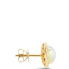 Round Opal and Diamond Halo Earrings, ⅓ Total Carat Weight, 14K Yellow Gold Clearance