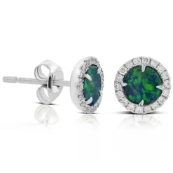 Round Opal Doublet & Diamond Stud Earrings 14K Best