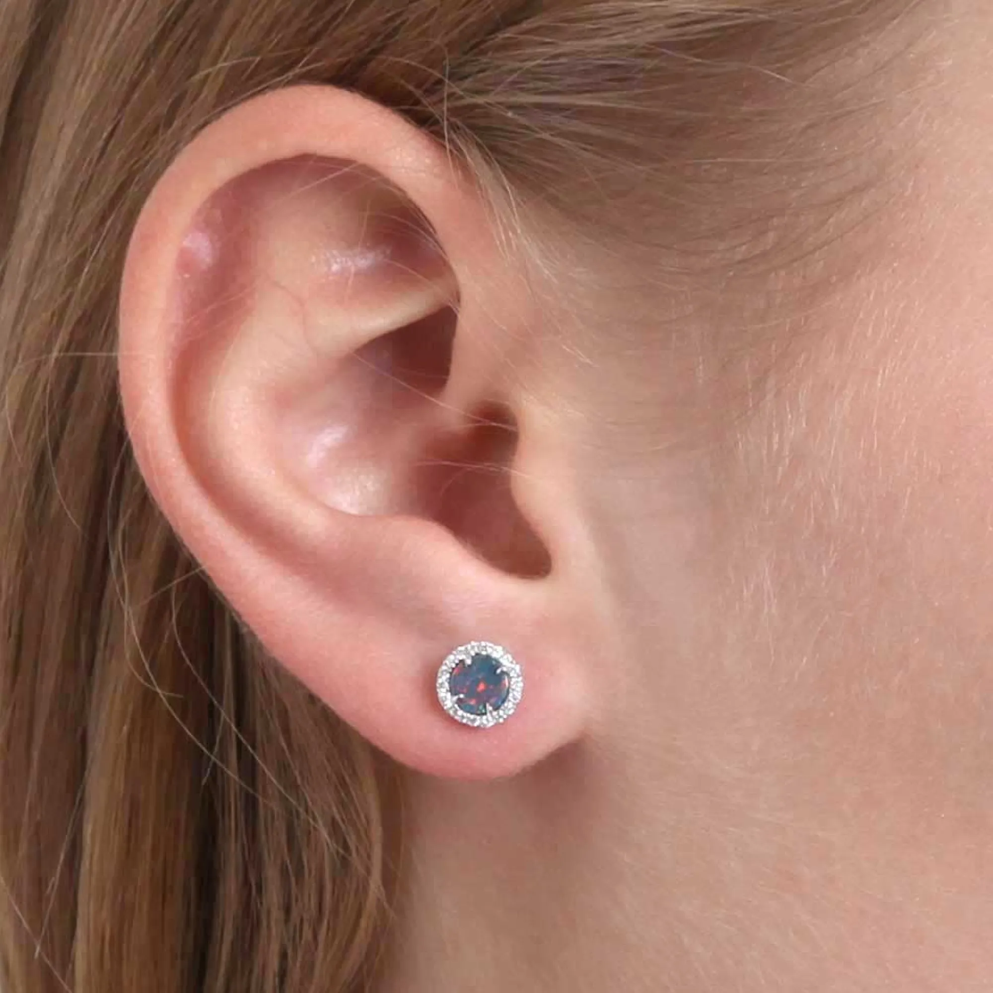 Round Opal Doublet & Diamond Stud Earrings 14K Best