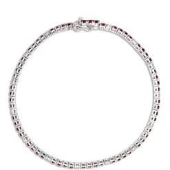 Round Ruby and Diamond Bracelet, 14K White Gold New