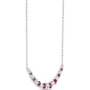 Round Ruby and Diamond Cluster Necklace, 18K White Gold New