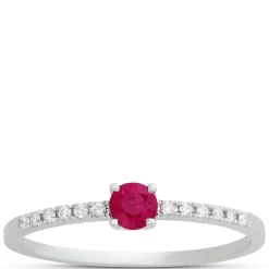 Round Ruby and Diamond Ring, 14K White Gold Outlet