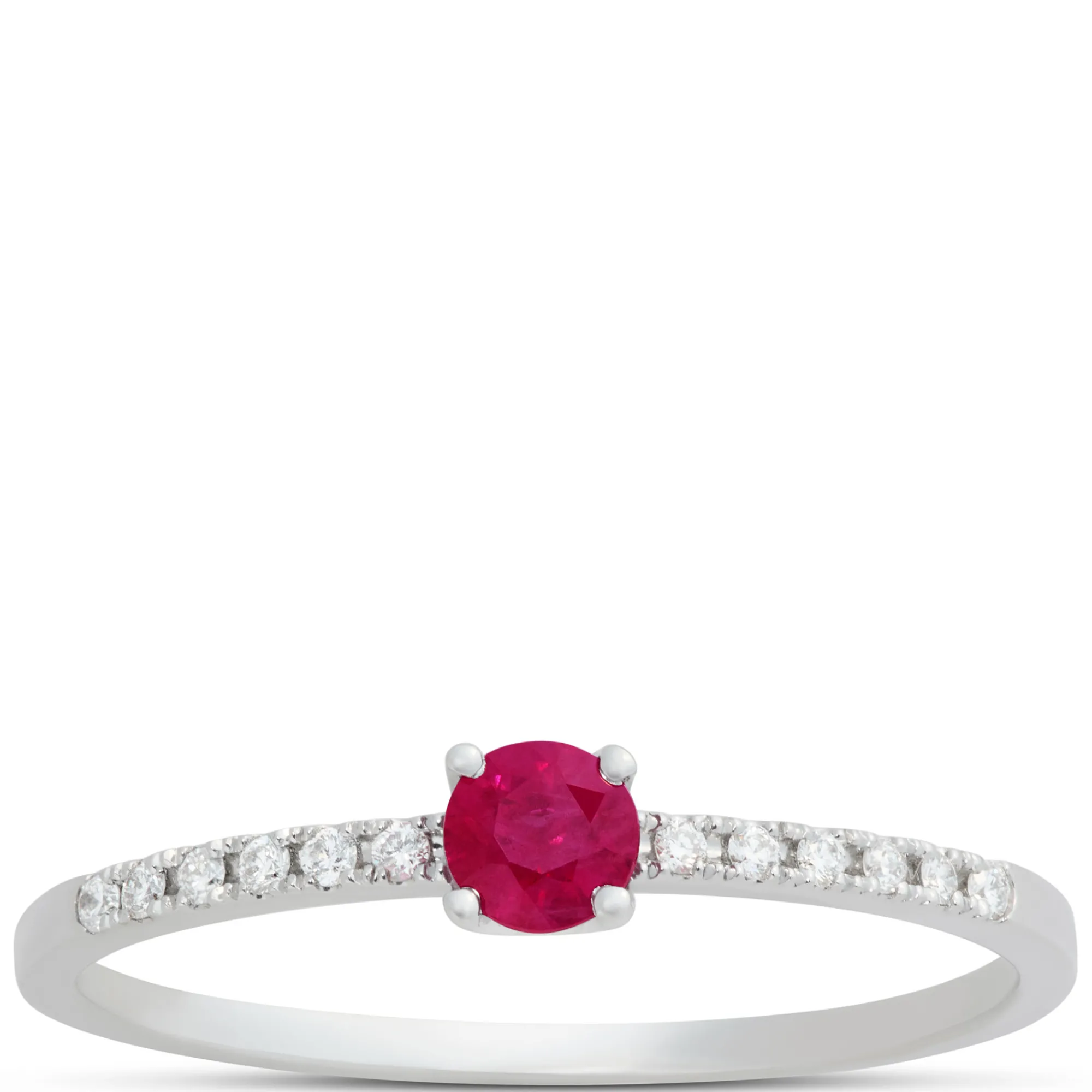 Round Ruby and Diamond Ring, 14K White Gold Outlet