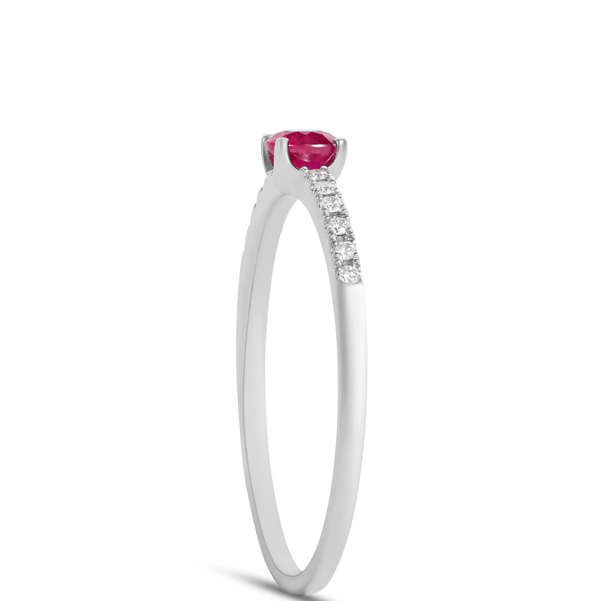 Round Ruby and Diamond Ring, 14K White Gold Outlet