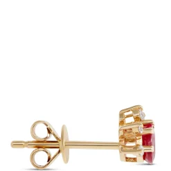 Round Ruby Studs, 14K Yellow Gold New