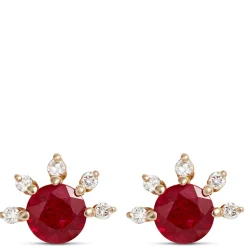 Round Ruby Studs, 14K Yellow Gold New