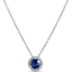 Round Sapphire and Diamond Pendant, 14K White Gold Best