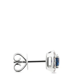 Round Sapphire and Diamond Stud Earrings, 14K White Gold Best