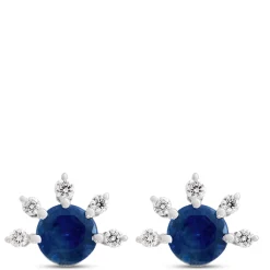 Round Sapphire and Diamond Studs, 14K White Gold Clearance