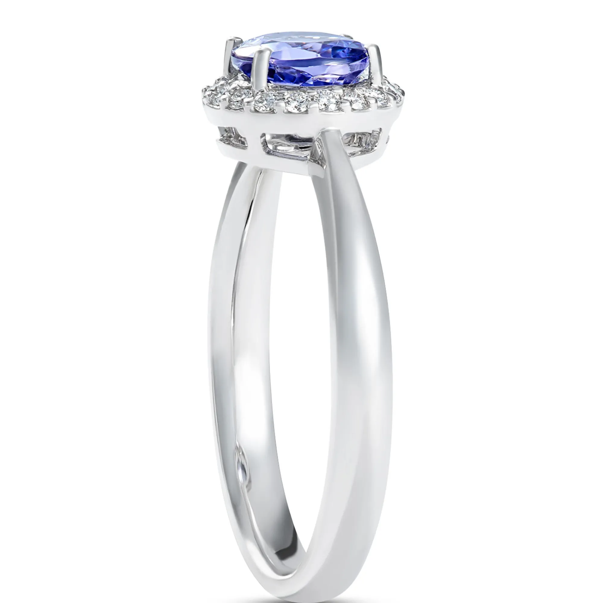 Round Tanzanite and Diamond Ring, ⅕ Total Carat Weight, 14K White Gold New