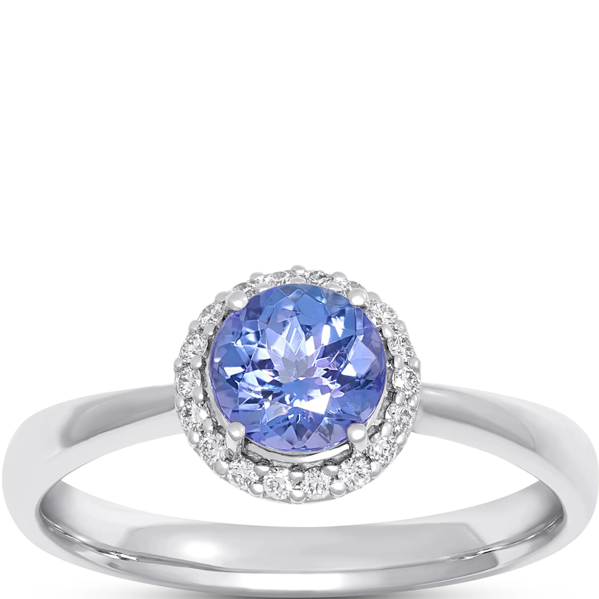 Round Tanzanite and Diamond Ring, ⅕ Total Carat Weight, 14K White Gold New