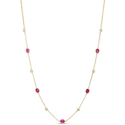 Ruby and Round Diamond Station Necklace, 14K Yellow Gold Clearance