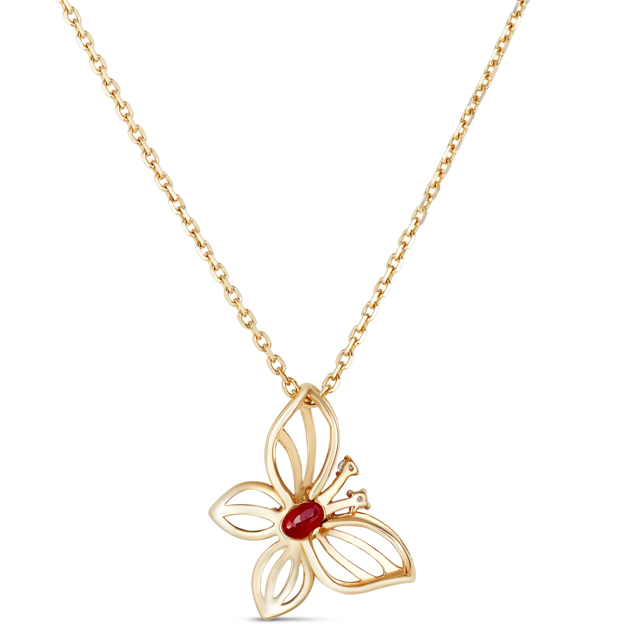Ruby Butterfly Pendant, 14K Yellow Gold