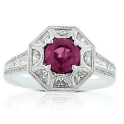 Ruby & Half Moon Diamond Halo Ring 18K Best