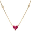 Ruby Heart Necklace with Round Diamonds, 14K Yellow Gold New