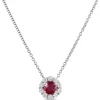 Ruby Pendant Necklace With Diamond Halo, 14K White Gold