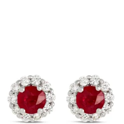 Ruby Studs with Diamond Halo, 14K White Gold Best