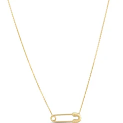 Safety Pin Gold Necklace, 14K Yellow Gold New