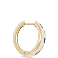 Sapphire and Diamond Huggie Hoop Earrings, 18K Yellow Gold Clearance