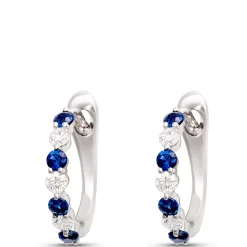 Sapphire and Round Diamond Hoops, 14K White Gold Clearance
