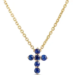 Sapphire Cross Pendant, 14K Yellow Gold Sale