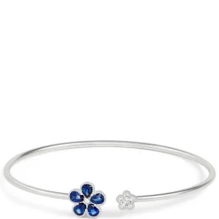 Sapphire & Diamond Flower Bangle Bracelet 14K Online