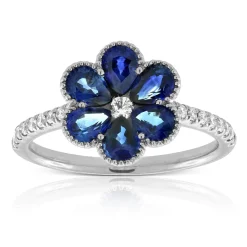 Sapphire & Diamond Flower Ring 14K Hot