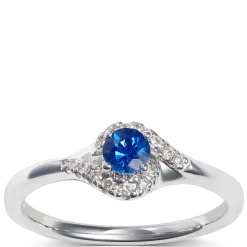 Sapphire & Diamond Halo Swirl Ring 14K Best