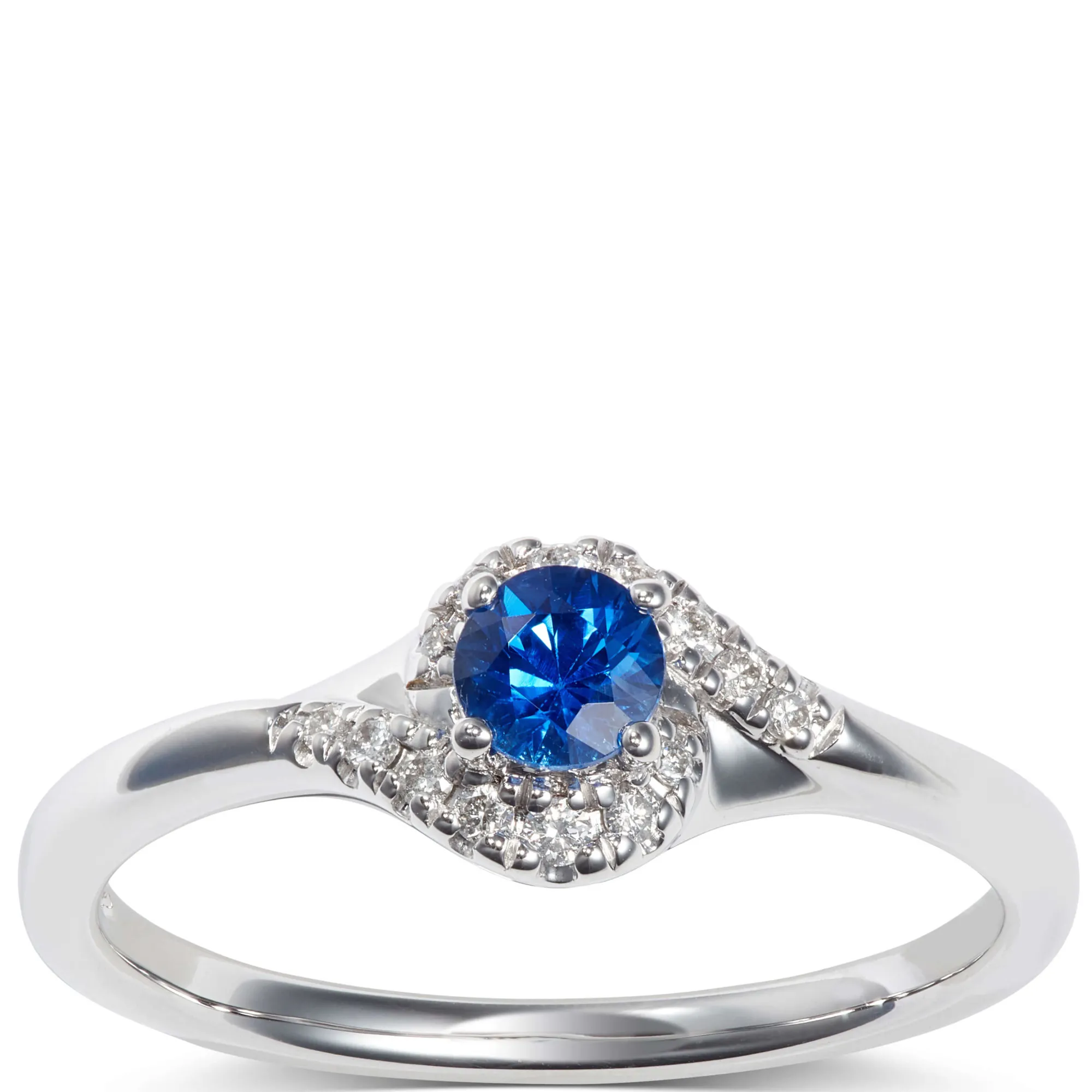Sapphire & Diamond Halo Swirl Ring 14K Best