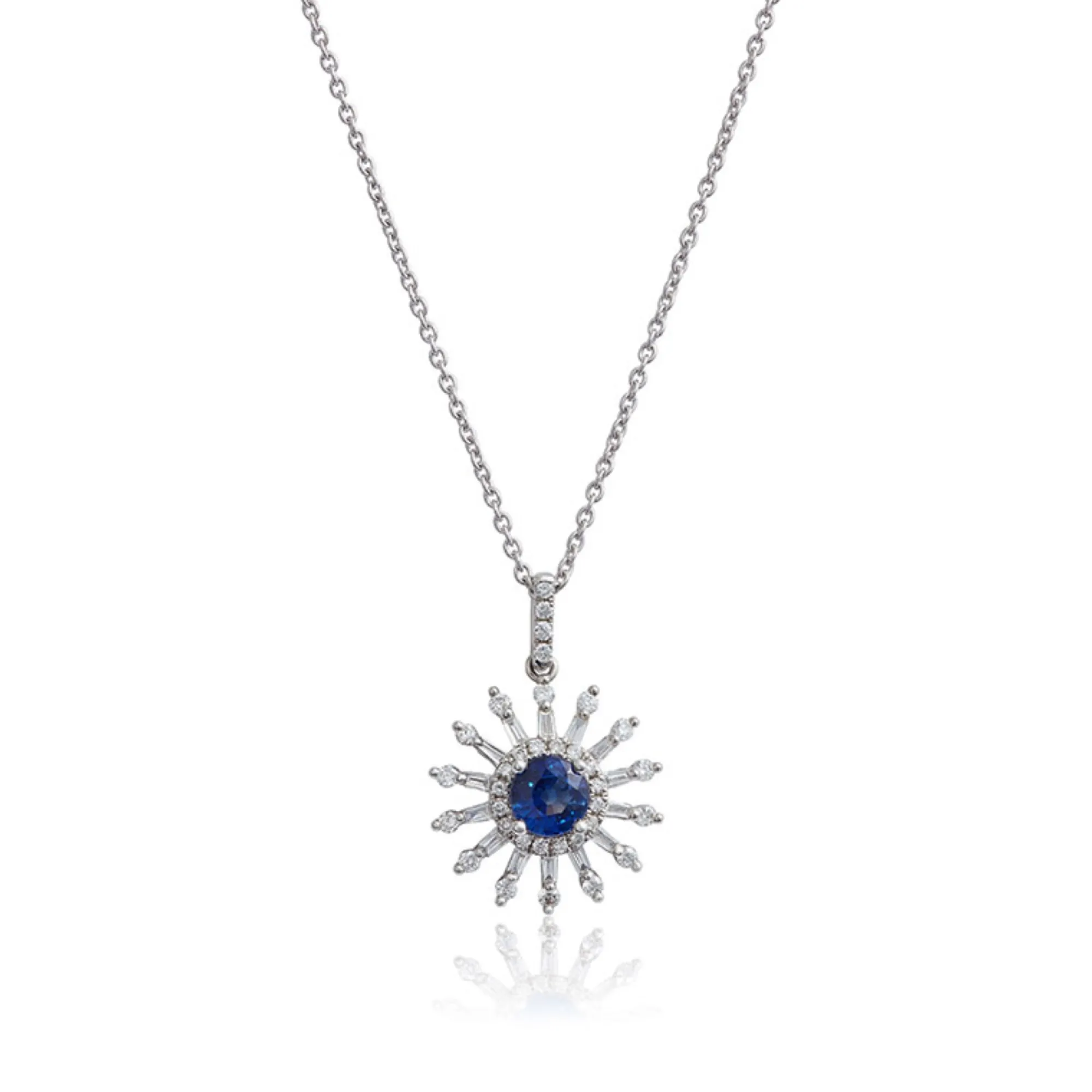Sapphire & Diamond Sunburst Necklace 14K Outlet
