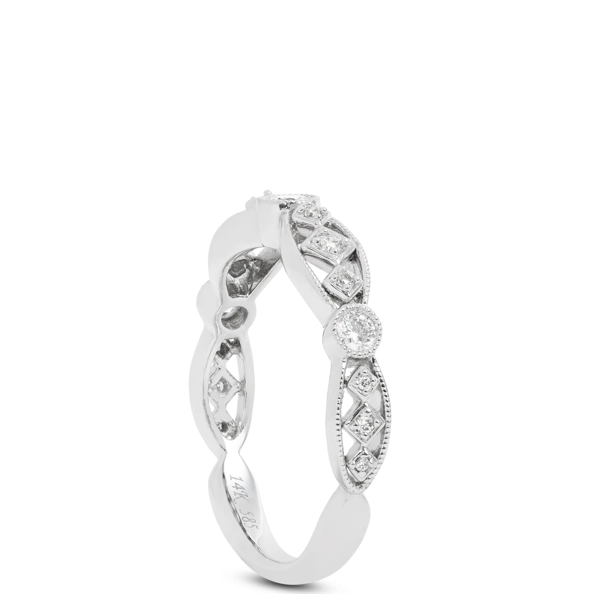 Scalloped Diamond Band, 14K White Gold Clearance