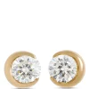 Signature Crescent Bezel Round Diamond Studs, 1 Total Carat Weight, 18K Yellow Gold Clearance