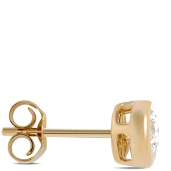 Signature Crescent Bezel Round Diamond Studs, 1 Total Carat Weight, 18K Yellow Gold Clearance