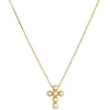 Small Bead Cross Pendant Necklace, 14K Yellow Gold