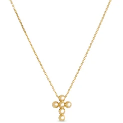 Small Bead Cross Pendant Necklace, 14K Yellow Gold