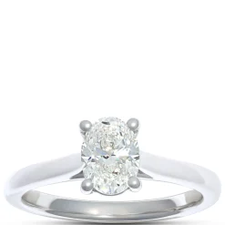 Solitaire Oval Diamond Engagement Ring, 14K White Gold Hot