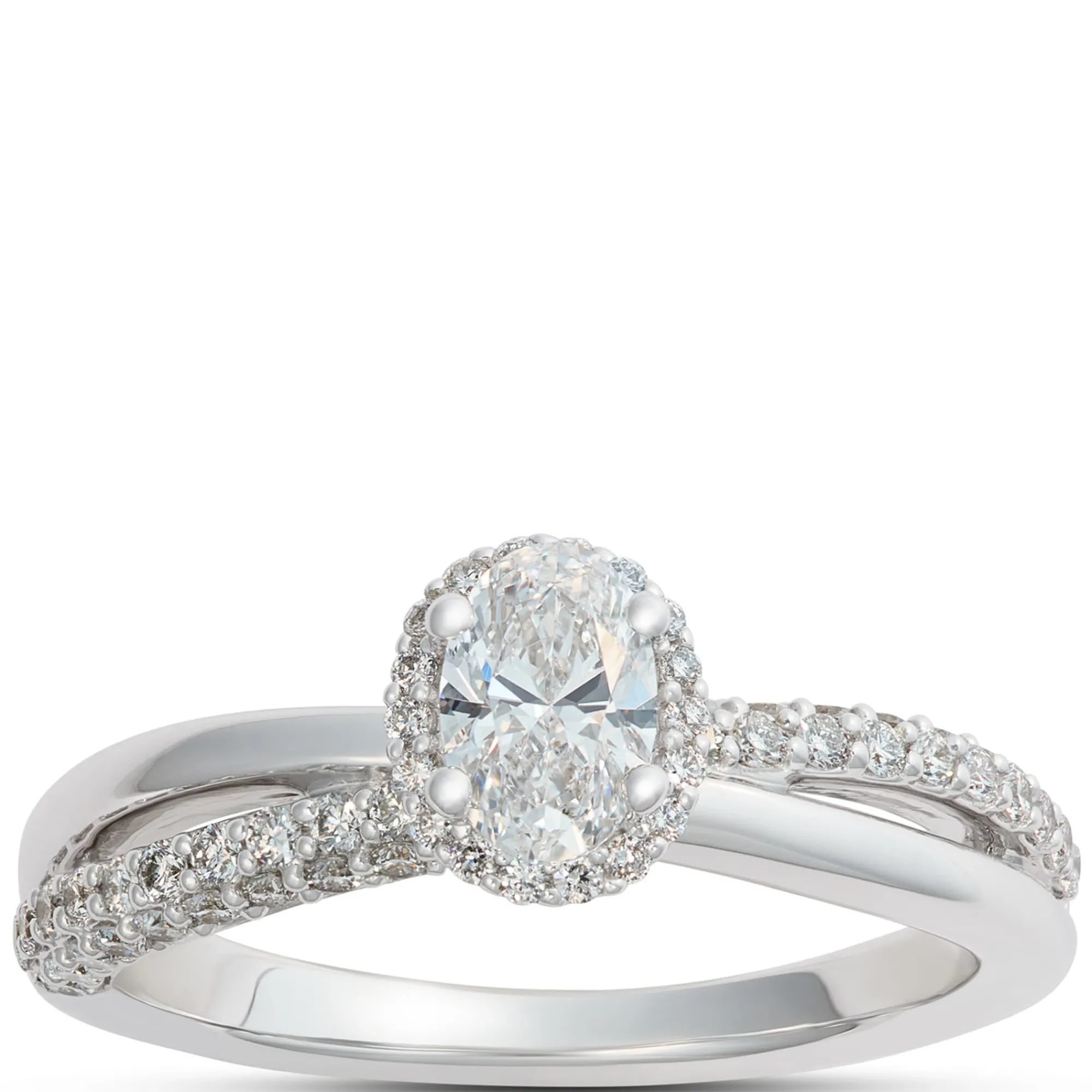 Split-Shank Oval Diamond Engagement Ring, 14k White Gold