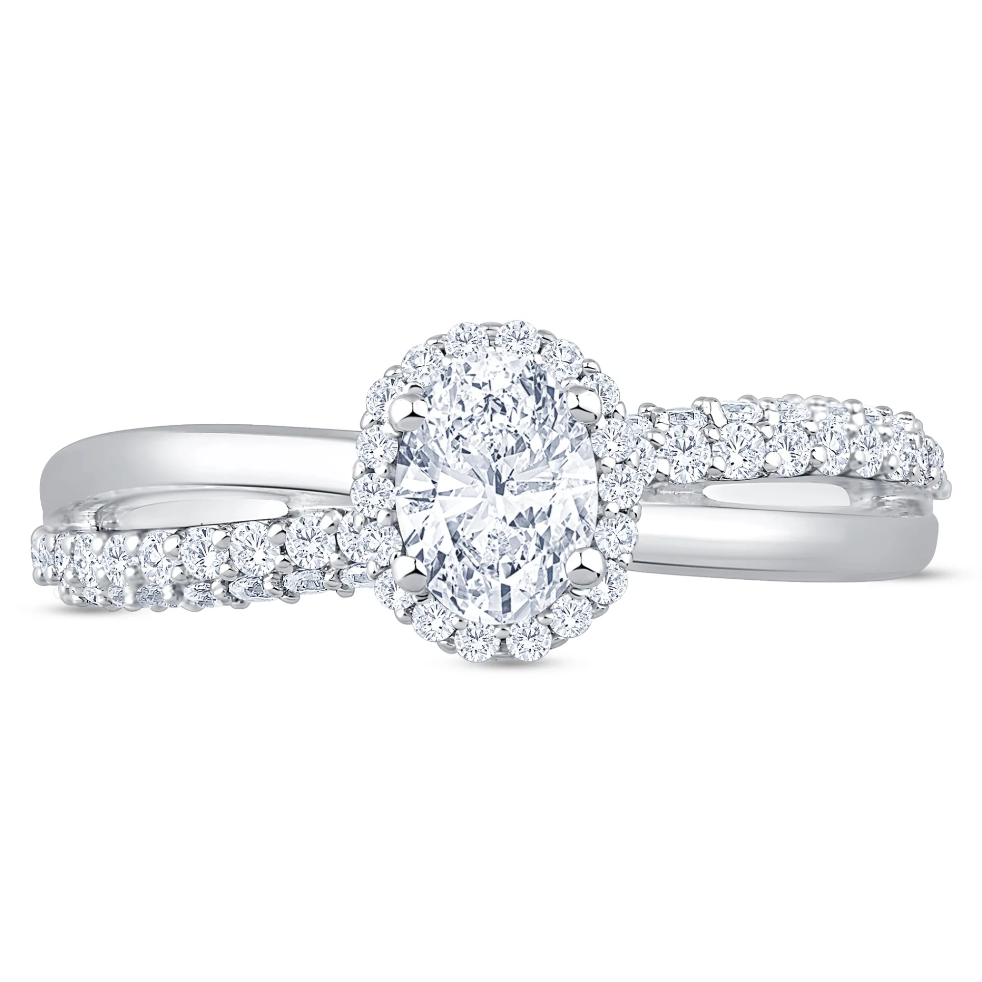 Split-Shank Oval Diamond Engagement Ring, 14k White Gold