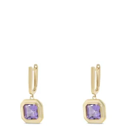 Square Amethyst Earrings, 14K Yellow Gold Discount