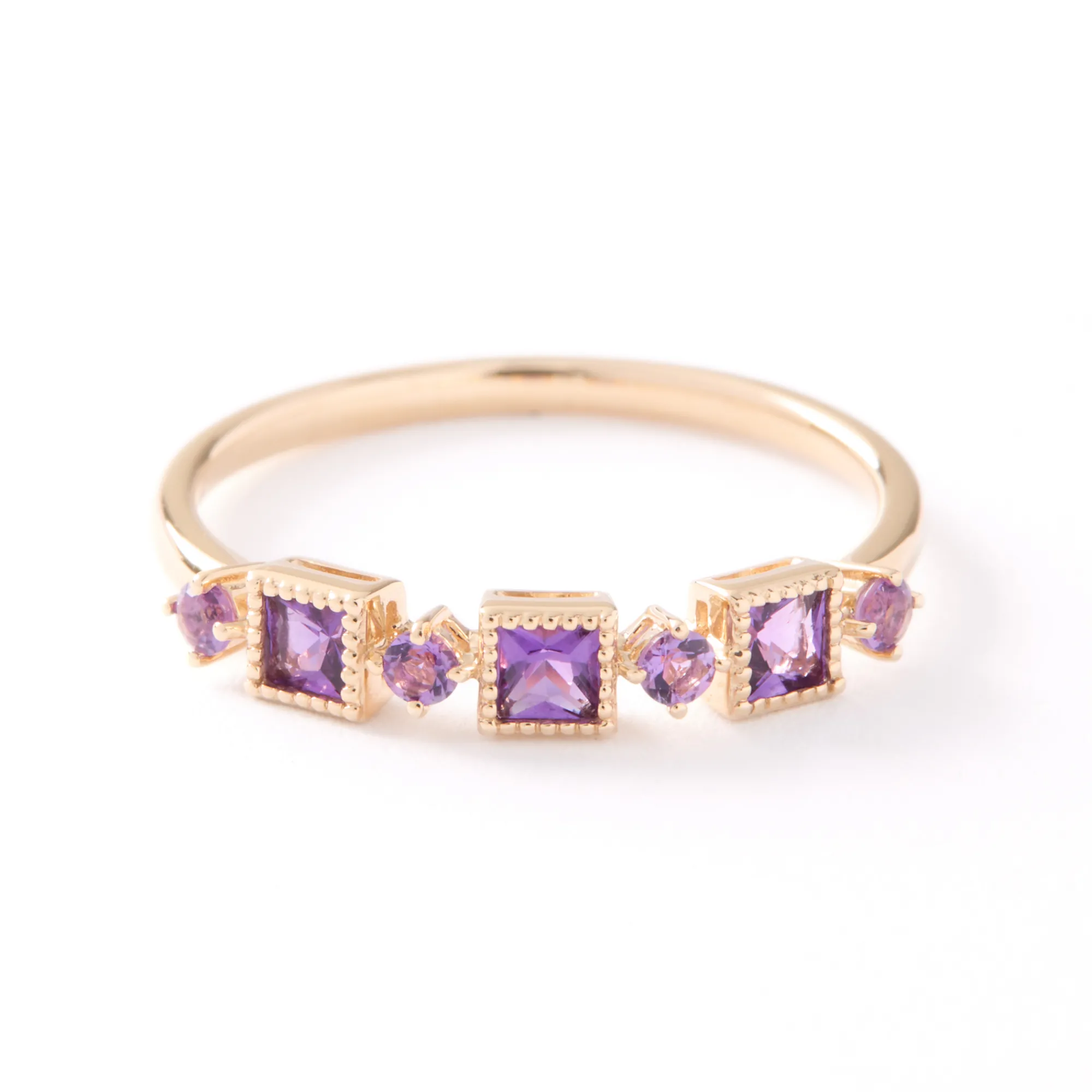 Square and Round Amethyst Ring, 14k Yellow Gold Online