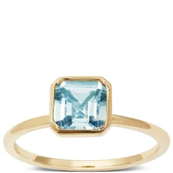 Square Bezel Set Aquamarine Ring, 14K Outlet